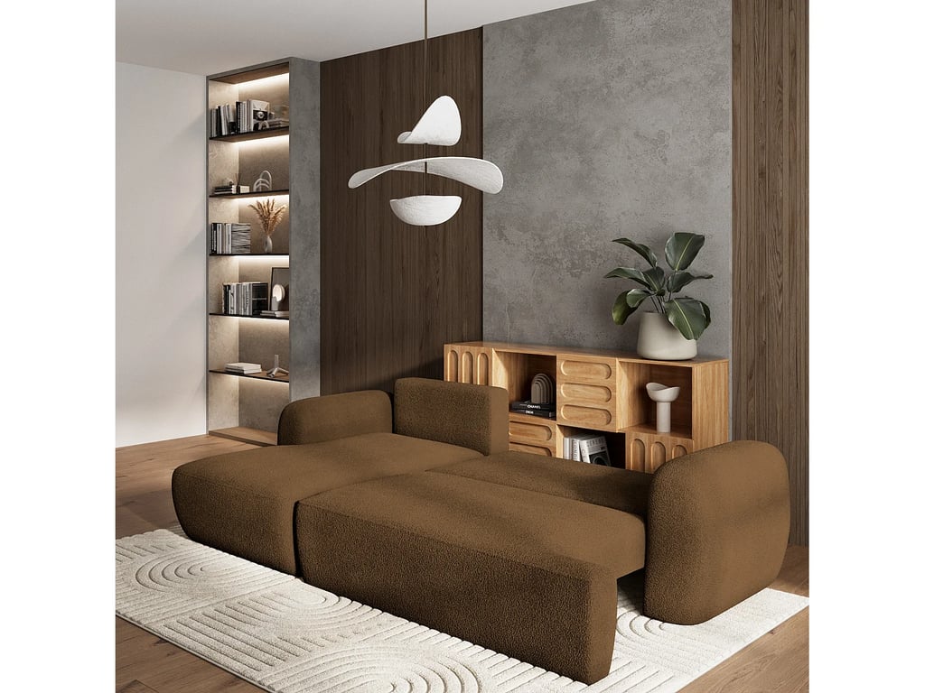 Modenza canapé d'angle convertible gauche 3 places tissu bouclette marron - Vue supplémentaire 3