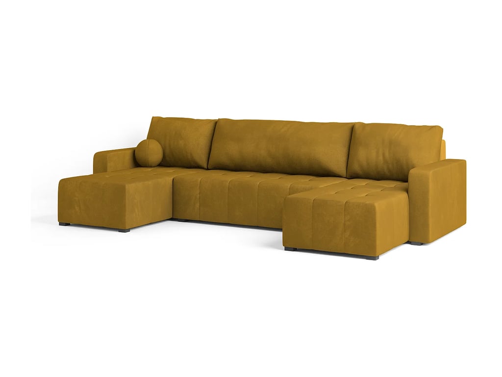 Tolari canapé panoramique convertible 5 places tissu bouclette jaune - Vue supplémentaire 1