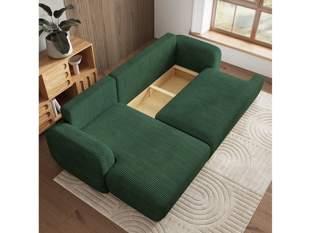 Modenza canapé d'angle convertible gauche 3 places velours côtelé vert - Vue supplémentaire 2