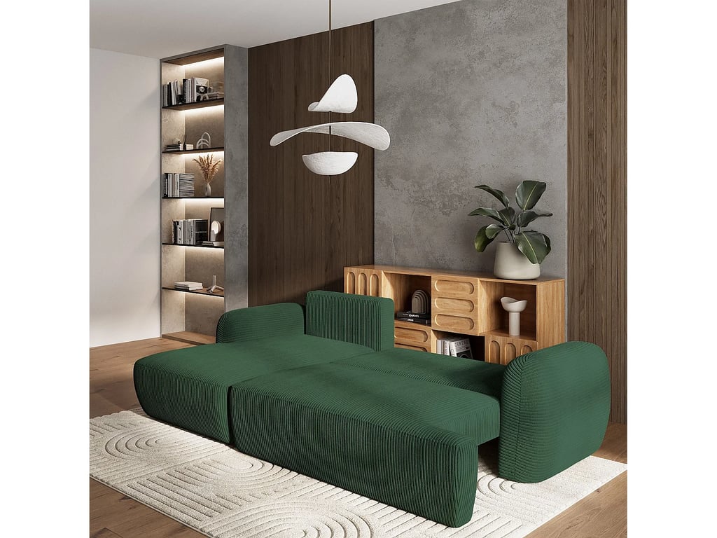 Modenza canapé d'angle convertible gauche 3 places velours côtelé vert - Vue supplémentaire 3