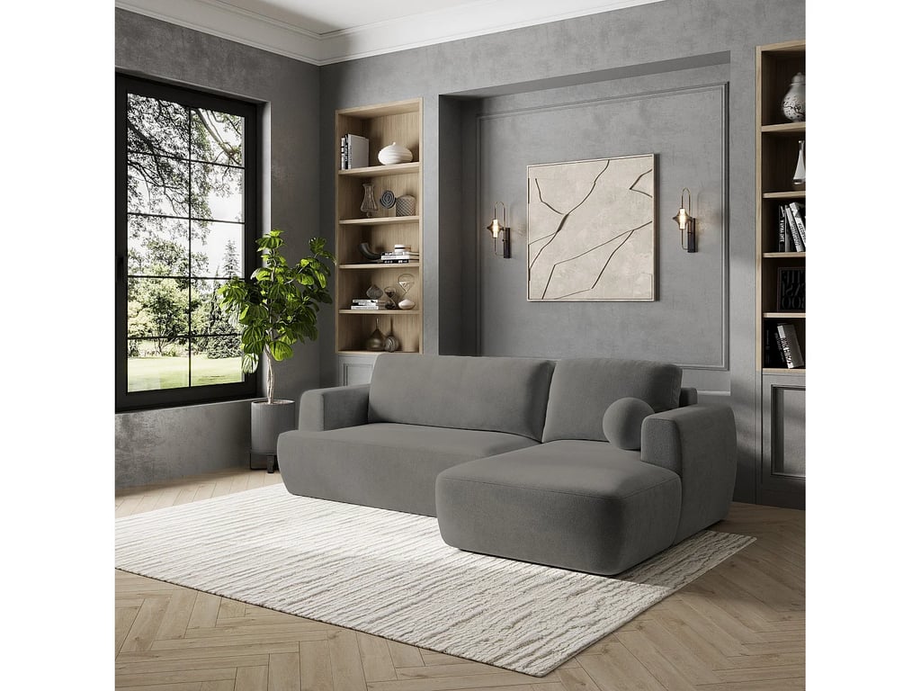 Senti canapé d'angle convertible droit 3 places tissu bouclette gris - Vue supplémentaire 2
