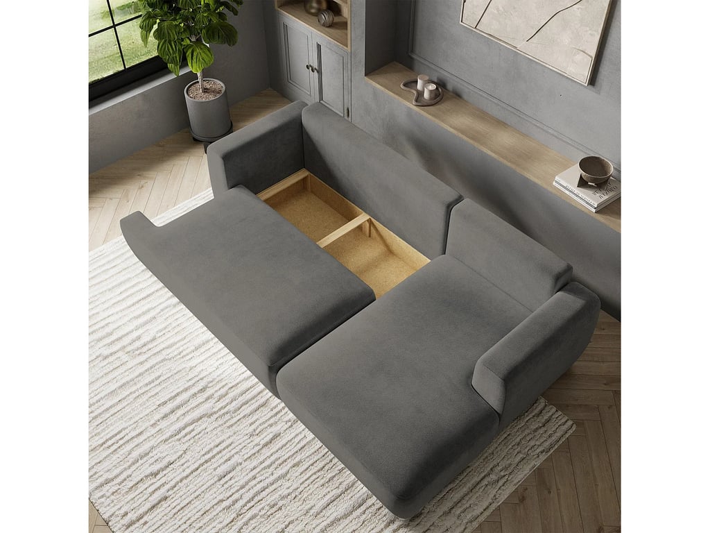 Senti canapé d'angle convertible droit 3 places tissu bouclette gris - Vue supplémentaire 3