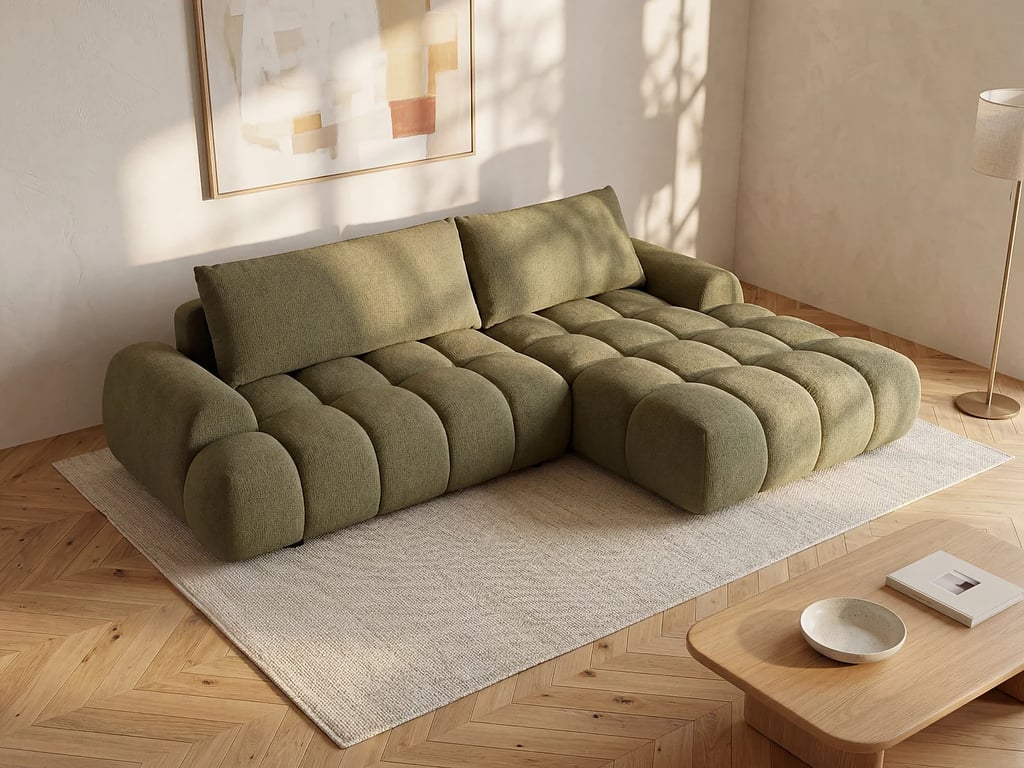 Produit similaire: Farneta canapé d'angle convertible droit 5 places tissu chenille vert