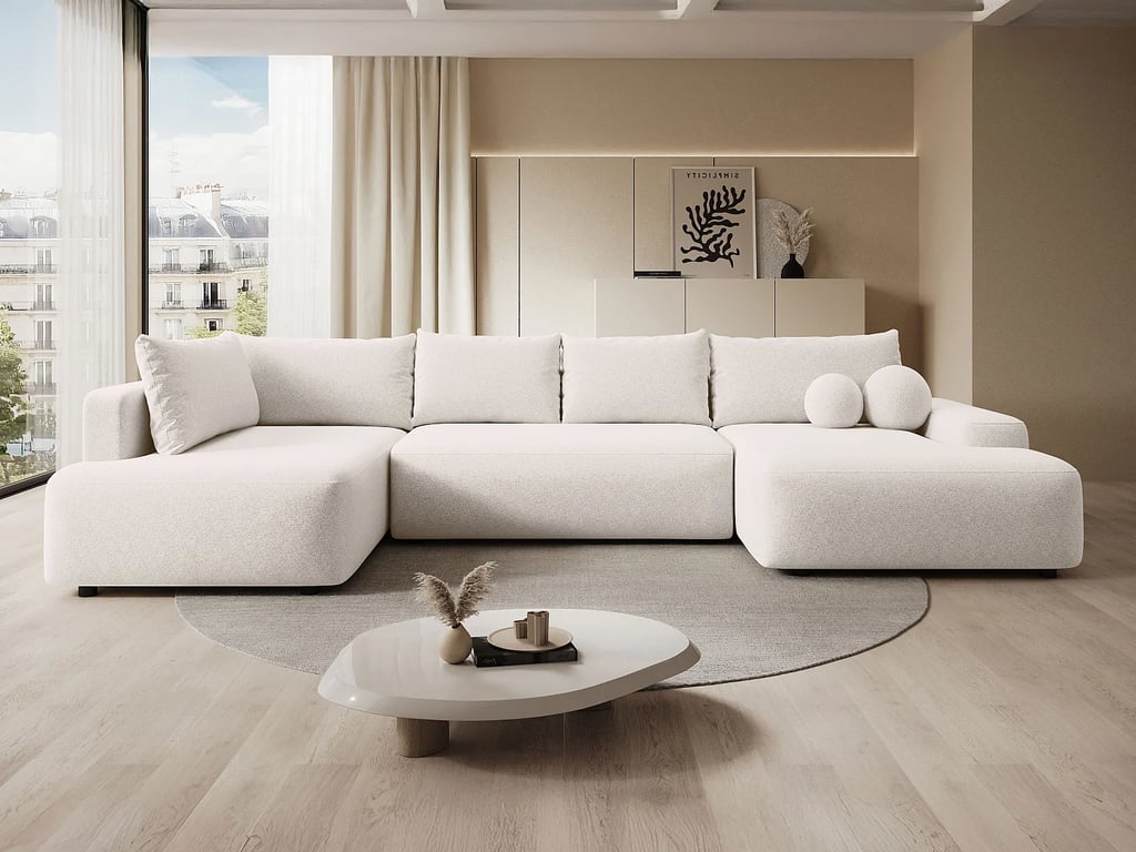 Produit similaire: Daviso canapé panoramique convertible droit 8 places tissu chiné beige