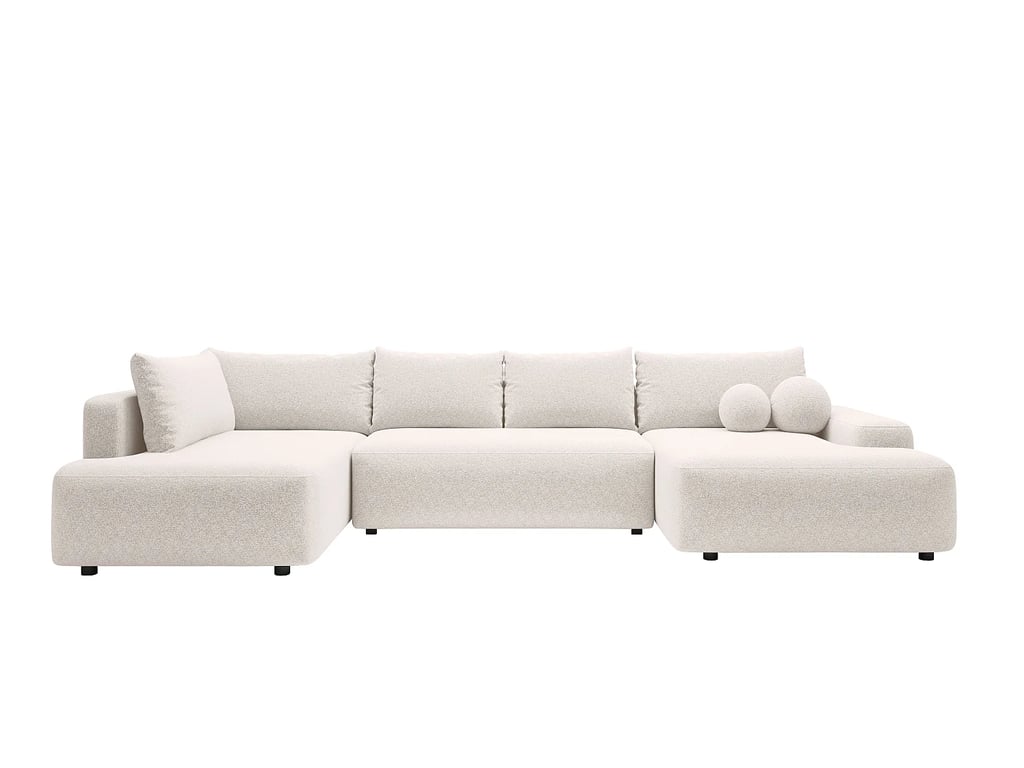 Daviso canapé panoramique convertible droit 8 places tissu chiné beige - Vue supplémentaire 1