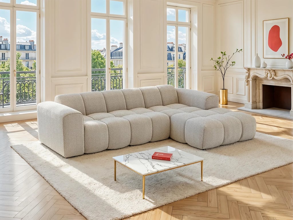 Produit similaire: Caleso canapé d'angle droit 4 places tissu chenille beige
