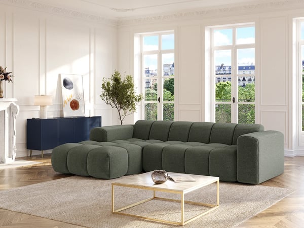 Caleso canapé d'angle gauche 4 places tissu chenille vert