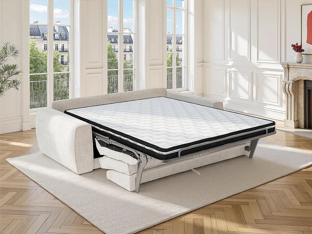 Vomera canapé convertible 3 places tissu chenille beige - Vue supplémentaire 1
