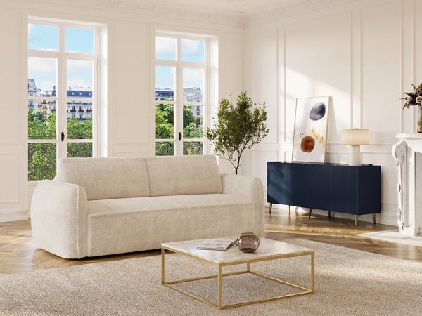 Selivo canapé convertible 3 places tissu chenille beige