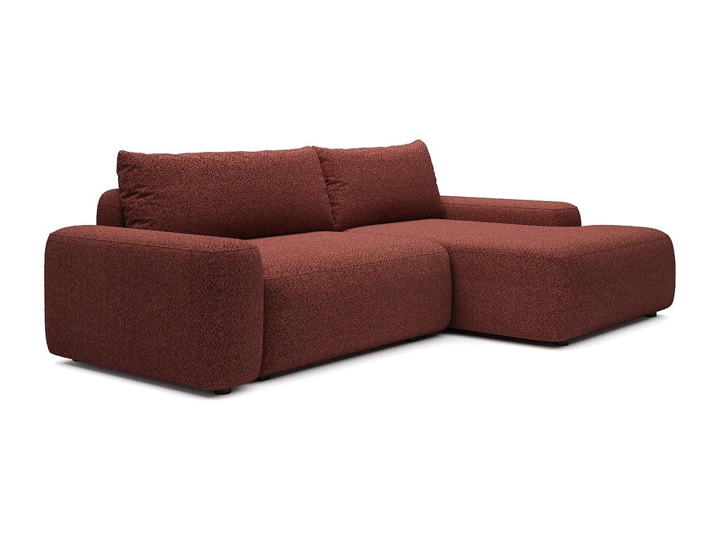 Daviso canapé d'angle convertible droit 4 places tissu chenille rouge - Vue supplémentaire 3