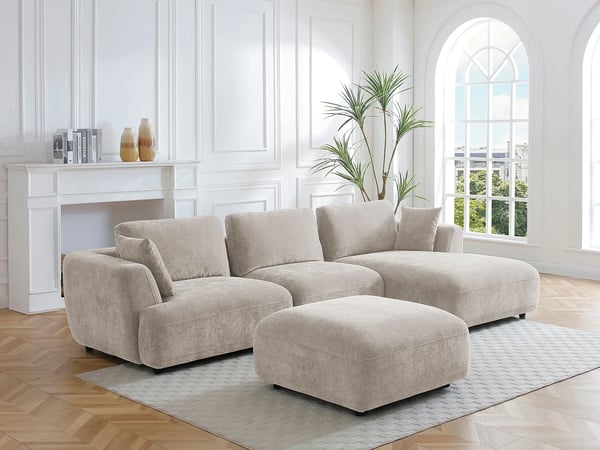 Tindralo canapé d'angle droit 6 places tissu beige