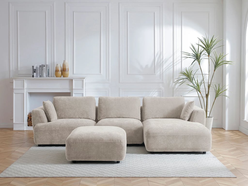 Tindralo canapé d'angle droit 6 places tissu beige - Vue supplémentaire 3