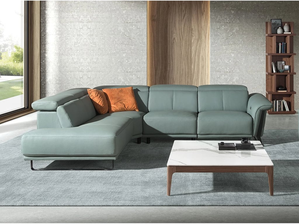 Canapé d'angle relax 5 places en cuir turquoise ANGEL