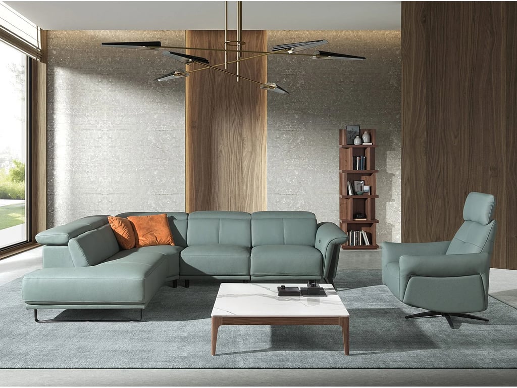 6251 canapé d'angle gauche 5 places cuir vert relax électrique - Vue supplémentaire 3