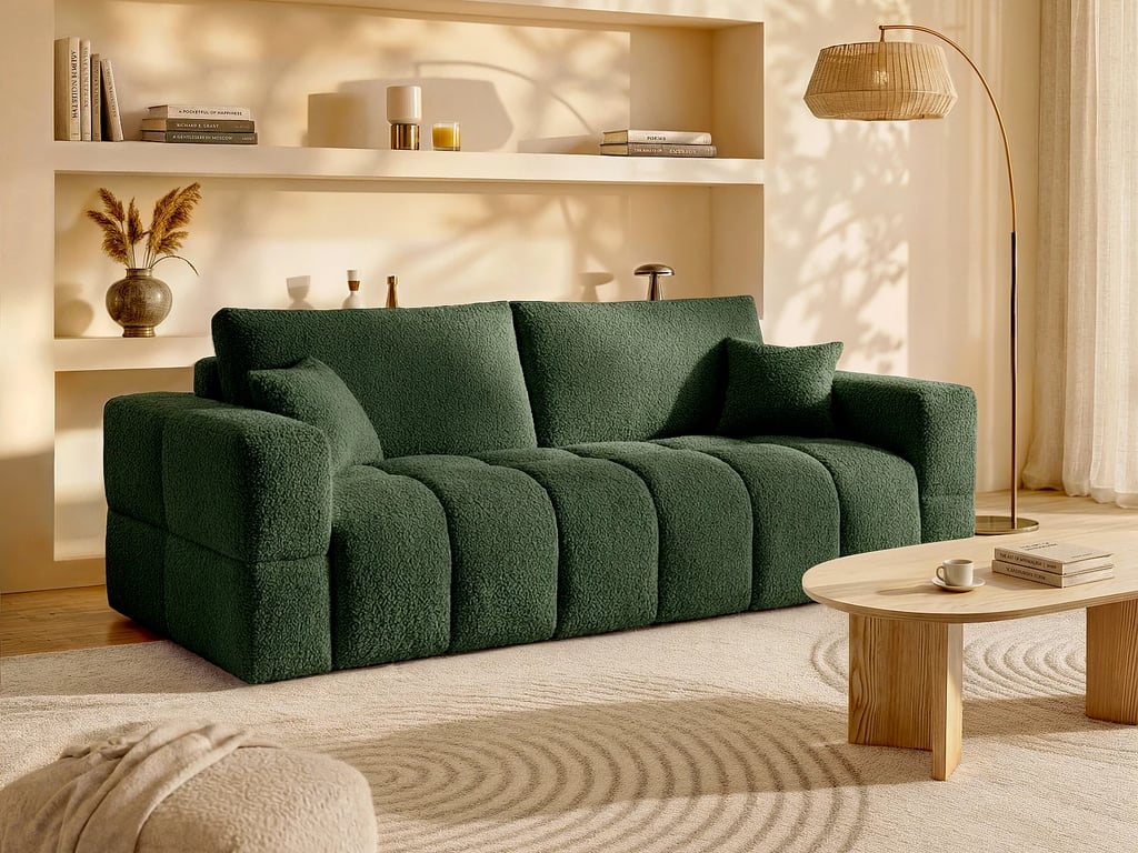 Produit similaire: Issoro canapé convertible 4 places tissu bouclette vert matelas 13 cm