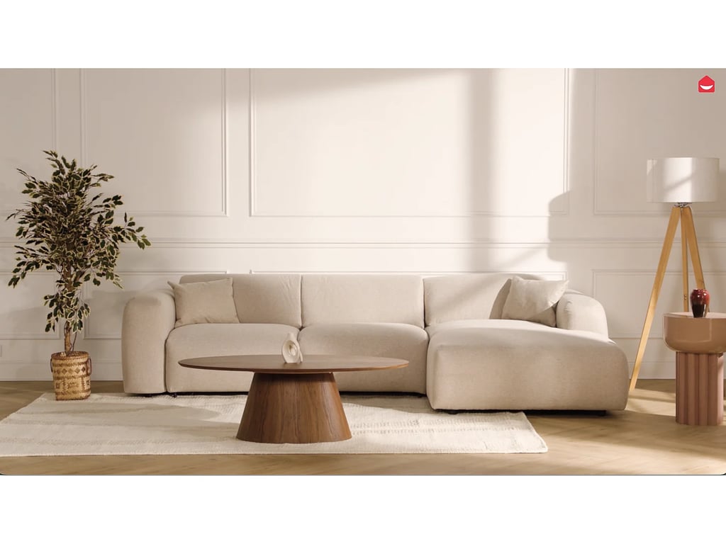 Pogni canapé d'angle convertible droit 5 places tissu chiné beige - Vue supplémentaire 1