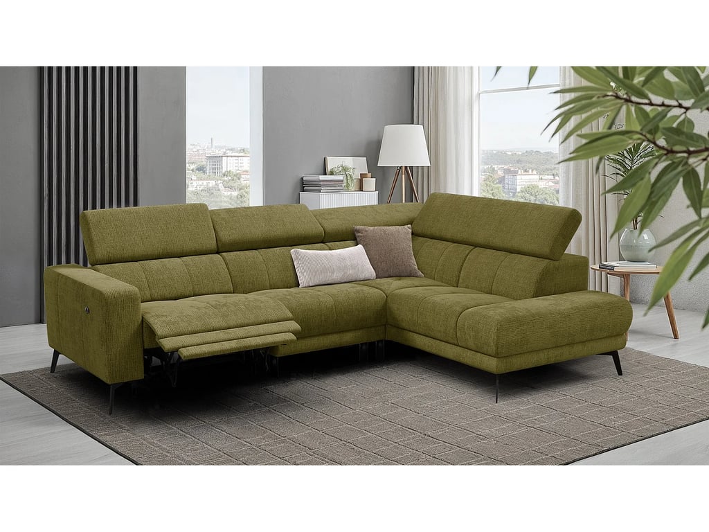 Canapé d'angle relax 5 places en tissu olive MORELLO