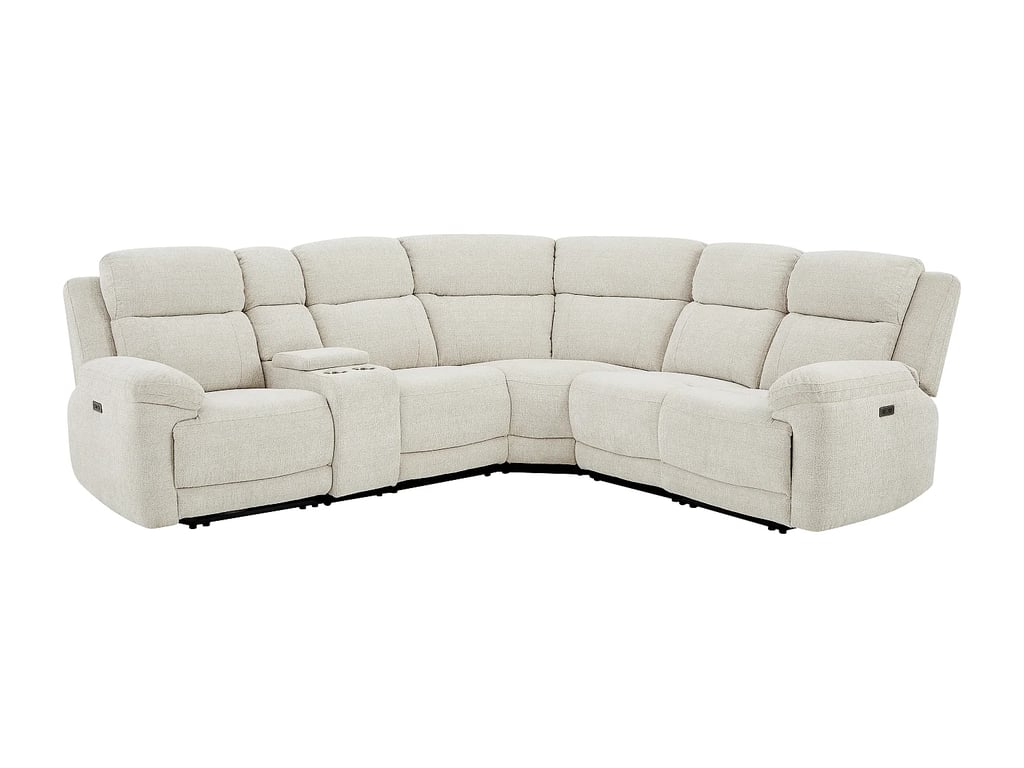 Keluno canapé d'angle 6 places tissu chiné beige relax électrique - Vue supplémentaire 3