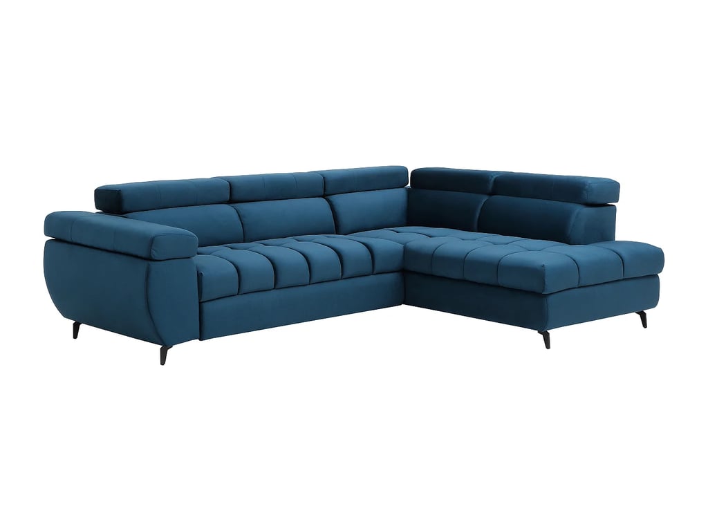 Niacato canapé d'angle convertible droit 5 places velours bleu - Vue supplémentaire 3