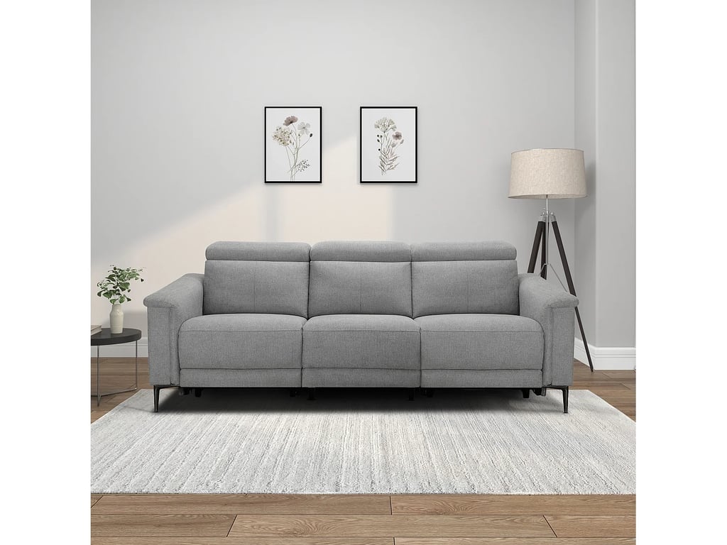 Canapé relax 3 places inclinable en lin gris clair LUND