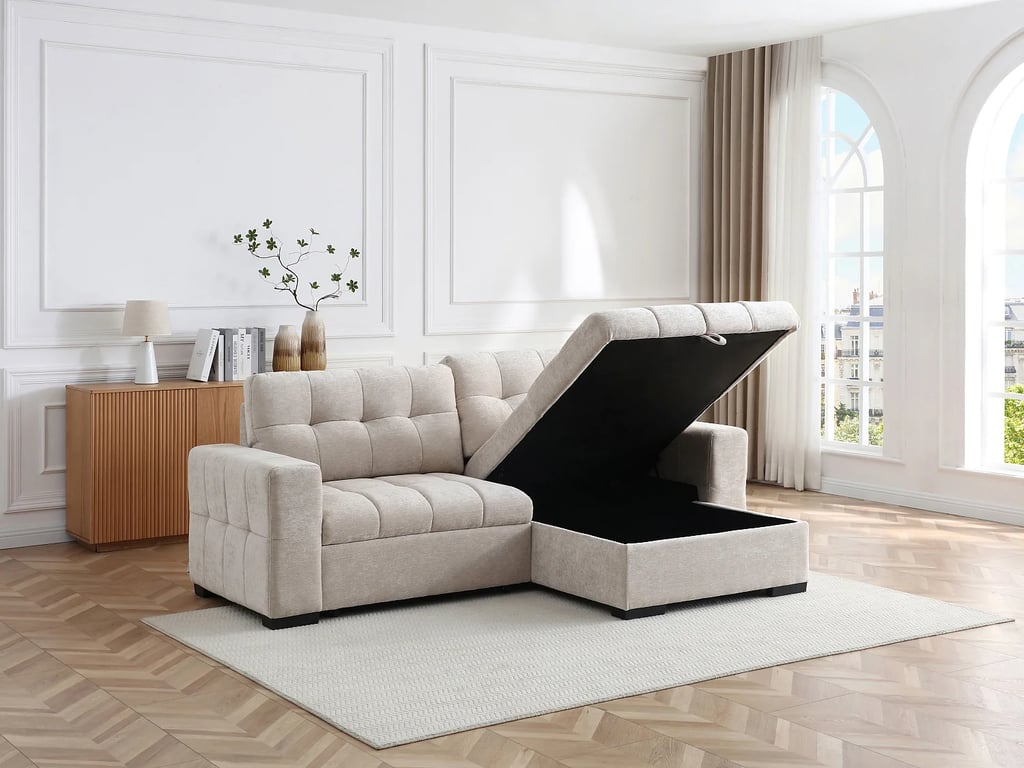 Brisama canapé d'angle convertible réversible 4 places tissu texturé beige - Vue supplémentaire 2