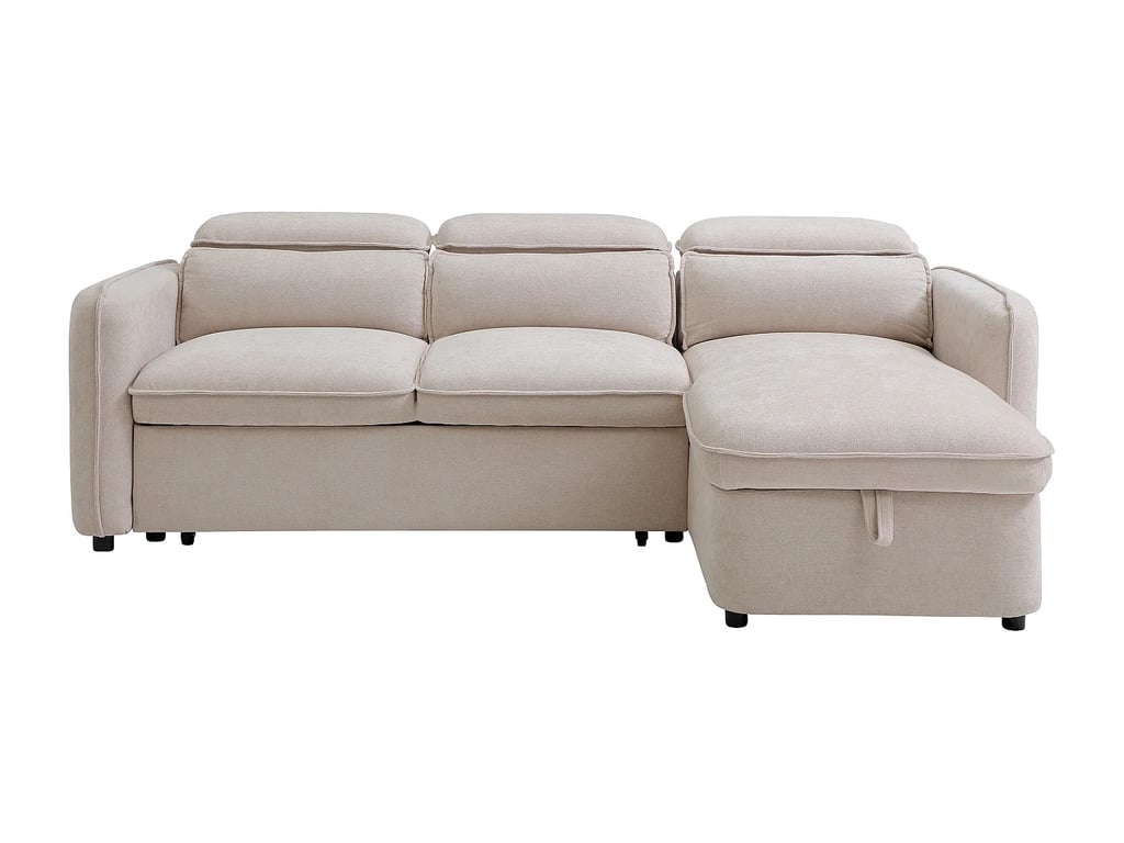 Manuko canapé d'angle convertible réversible 5 places tissu beige - Vue supplémentaire 1
