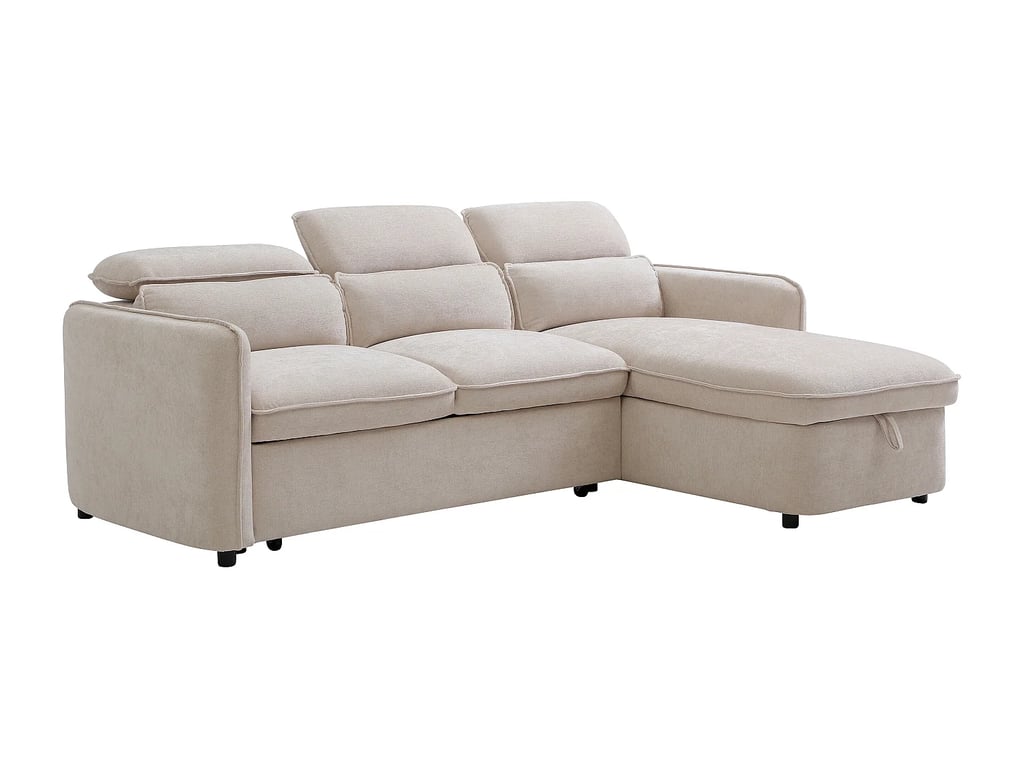 Manuko canapé d'angle convertible réversible 5 places tissu beige - Vue supplémentaire 2