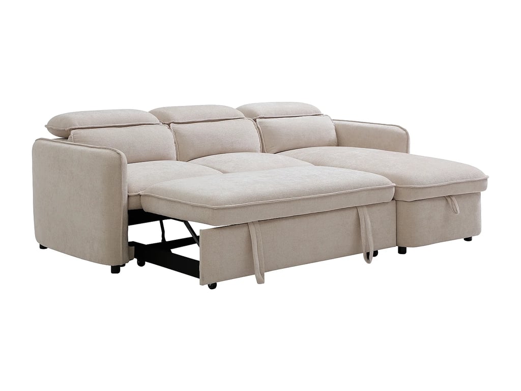 Manuko canapé d'angle convertible réversible 5 places tissu beige - Vue supplémentaire 3