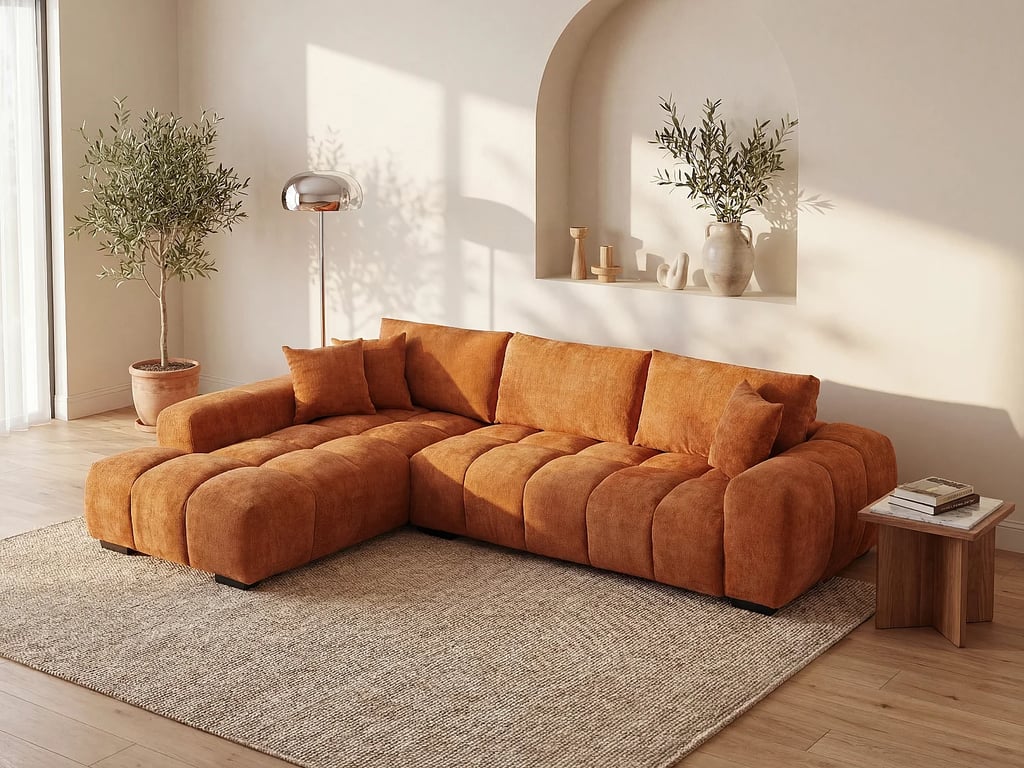 Produit similaire: Berenia canapé d'angle gauche 5 places tissu texturé terracotta