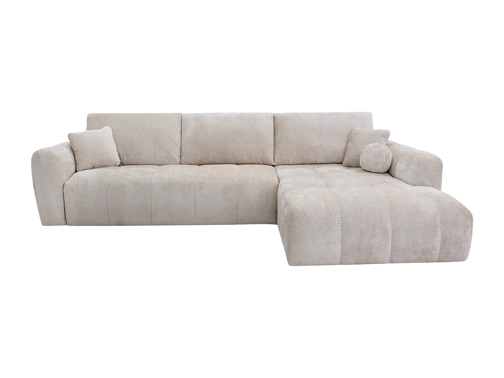 Canapé d'angle droit convertible express en tissu chenille beige - Couchage 140 cm - Matelas 13 cm mémoire de forme BRIVANO