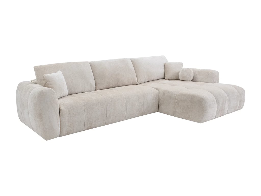 Brivano canapé d'angle convertible droit 5 places tissu chenille beige - Vue supplémentaire 1