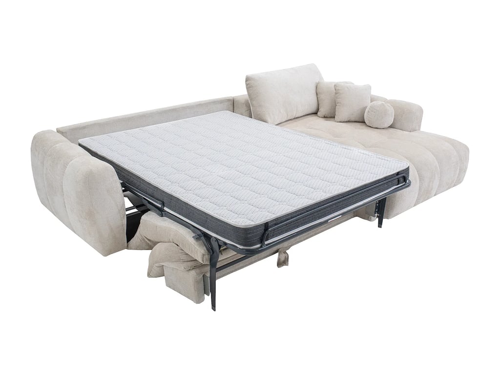 Brivano canapé d'angle convertible droit 5 places tissu chenille beige - Vue supplémentaire 2