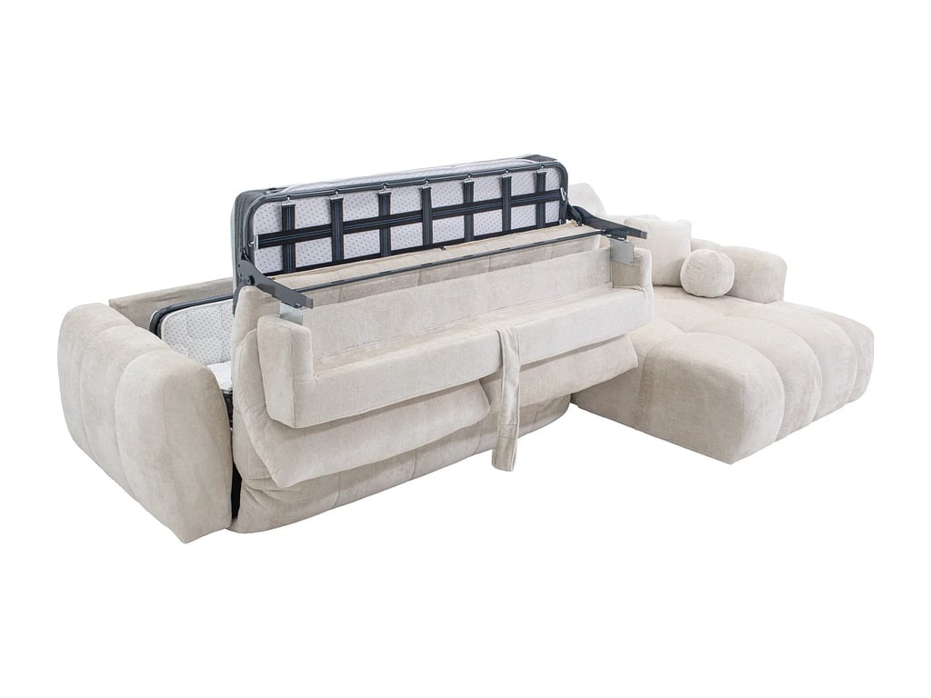 Brivano canapé d'angle convertible droit 5 places tissu chenille beige - Vue supplémentaire 3