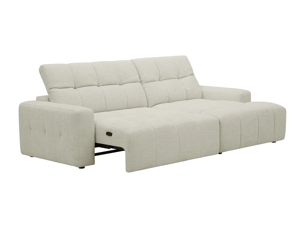 Clemiga - Canapé d'angle droit 3 places chenille beige assise coulissante électrique - Vue supplémentaire 3