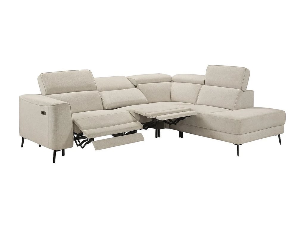 Bamako canapé d'angle droit 5 places tissu beige relax électrique - Vue supplémentaire 2