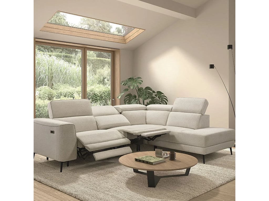 Bamako canapé d'angle droit 5 places tissu beige relax électrique - Vue supplémentaire 3