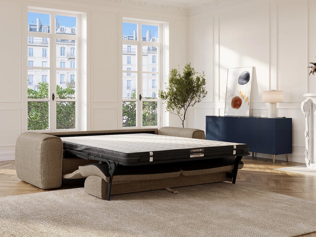 Pognia canapé convertible 4 places tissu texturé taupe - Vue supplémentaire 2