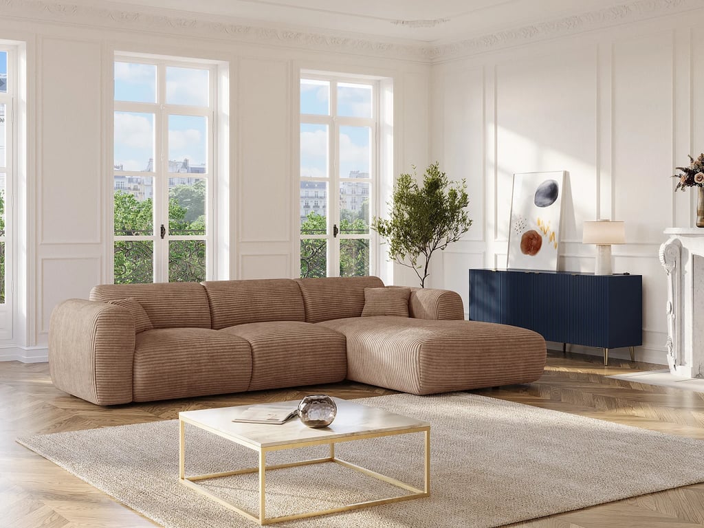 Produit similaire: Pogni canapé d'angle convertible droit 5 places velours côtelé marron
