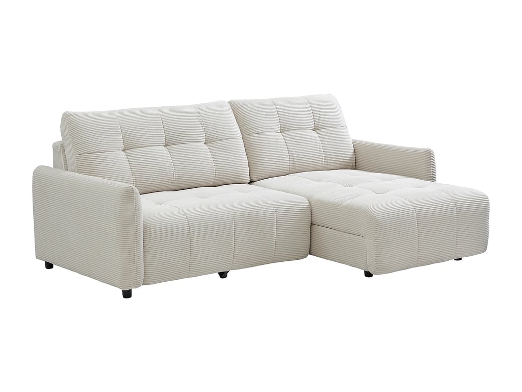 Neluni - Canapé d'angle réversible 3 places velours côtelé beige assise coulissante électrique - Vue supplémentaire 2