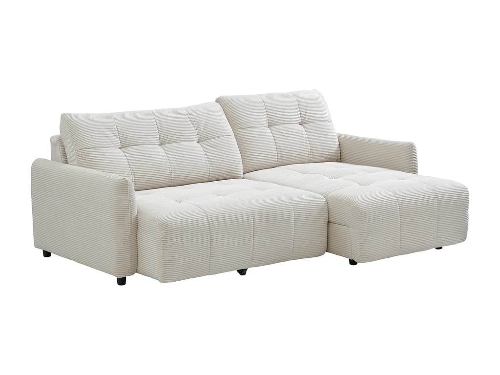 Neluni - Canapé d'angle réversible 3 places velours côtelé beige assise coulissante électrique - Vue supplémentaire 3