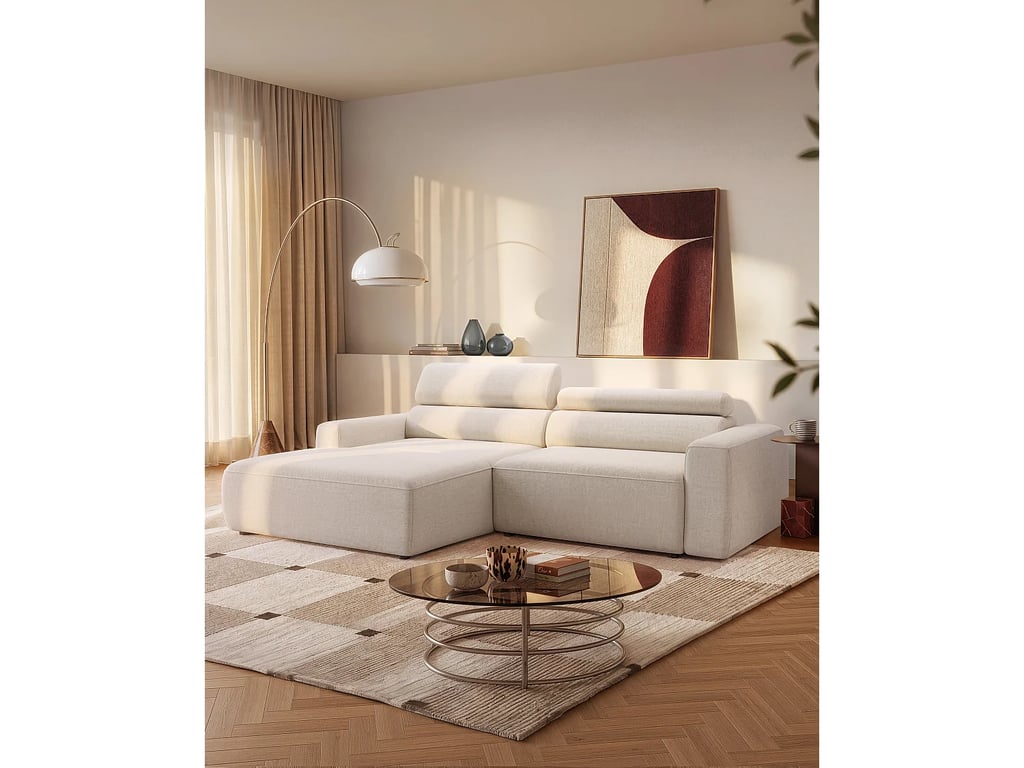 Tonalio - Canapé d'angle convertible gauche 4 places chenille beige assise coulissante électrique - Vue supplémentaire 3
