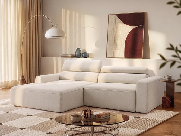 Tonalio - Canapé d'angle convertible gauche 4 places chenille beige assise coulissante électrique