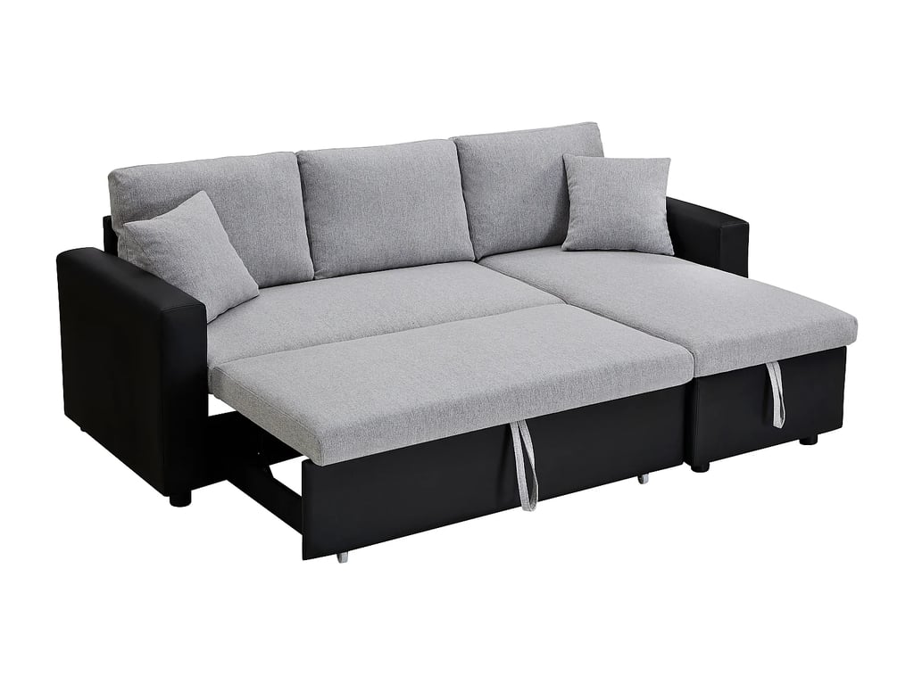 Gazur canapé d'angle convertible réversible 4 places tissu gris et noir - Vue supplémentaire 3
