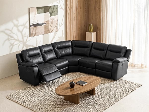 Evasion canapé d'angle fixe 5 places cuir noir relax