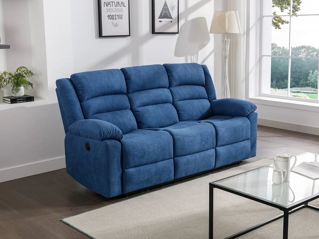 Burolo canapé 3 places tissu bleu relax électrique - Vue supplémentaire 1