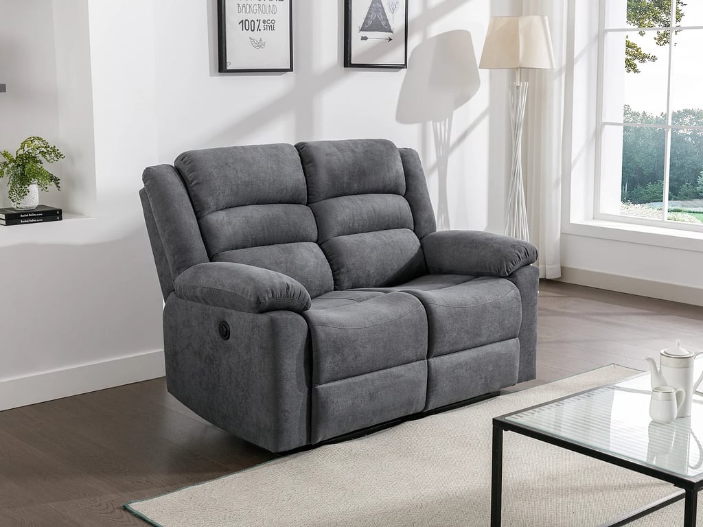 Canapé 2 places relax électrique en tissu gris BUROLO