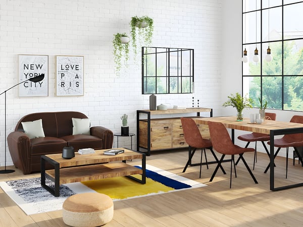 Baudoin canapé club 2 places cuir vieilli marron