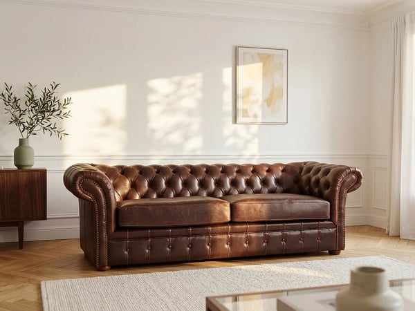 Clotaire canapé chesterfield 3 places cuir vieilli marron