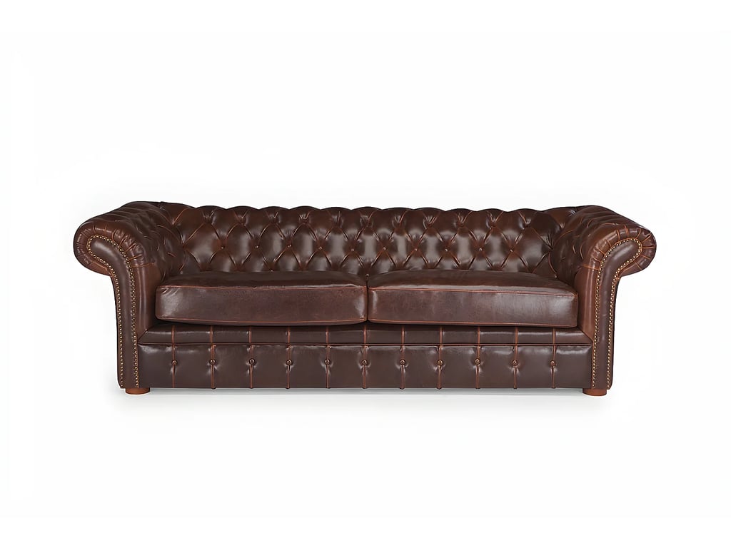 Clotaire canapé chesterfield 3 places cuir vieilli marron - Vue supplémentaire 1