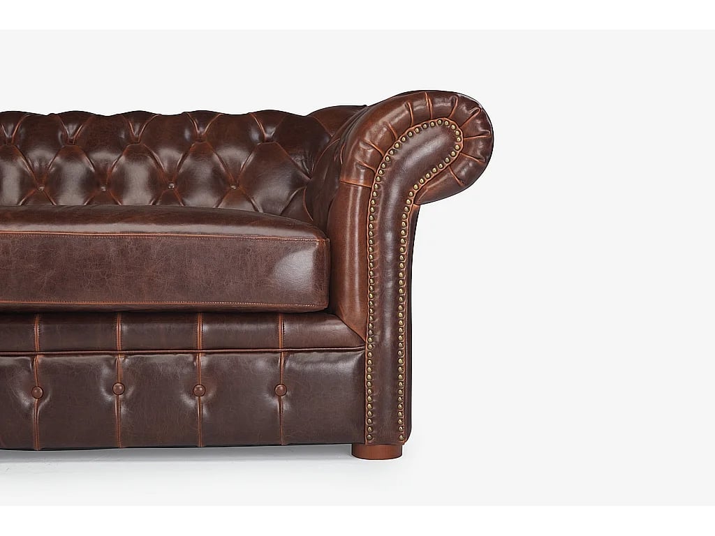 Clotaire canapé chesterfield 3 places cuir vieilli marron - Vue supplémentaire 3